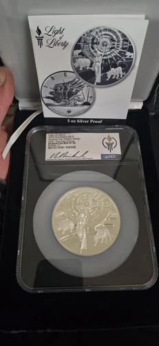 Light of Liberty 2024 Silver 5oz Samoa-S $15 First Day  ENHANCED REV PF NGC-PF70