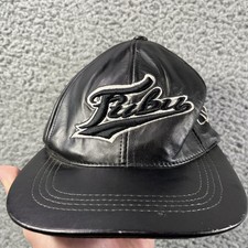Vintage FUBU Leather Baseball Cap Hat Black Logo Strapback 90s Hip Hop USA MADE
