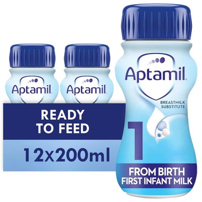 Aptamil Erste Säuglingsmilch Stufe1 Fertig 0-6 Babynahrung - 12er Pack x 200ml