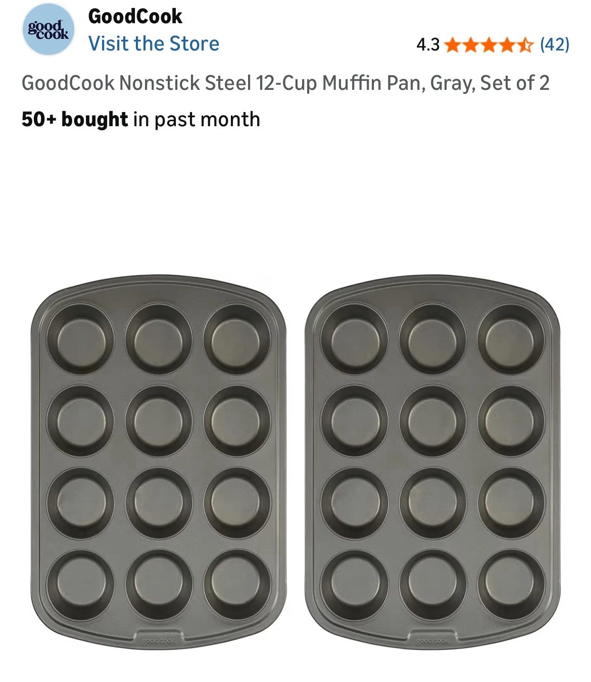 Good Cook Premium, Nonstick, Cupcake Baking Pans, 2 Pack (24 Muffins. New