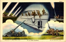 1940s U S Coast Artillery Curt Teich Art Colortone Postcard Army Series