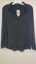 NWT Pleione Womens Sz XS Black Pullover Tunic Long Sleeve Collared Shirt Top