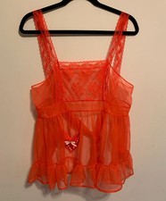 vintage Red apron Sheer 50s Ruffle Lace with heart and bow Burlesque Rockabilly