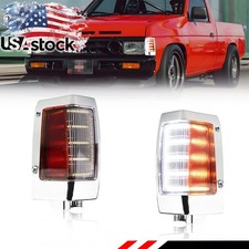 2x Chrome Full Led Corner Side Marker Signal Lights For 90-97 Nissan D21 Pickup