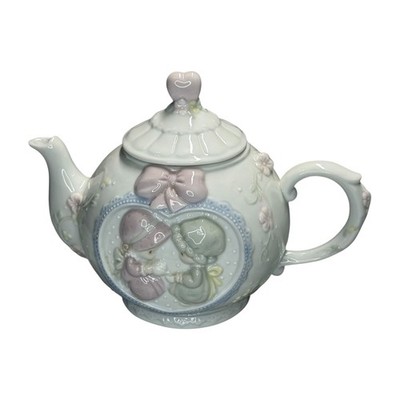 Precious Moments 1993 Enesco Porcelain Teapot Children Cameo Floral White