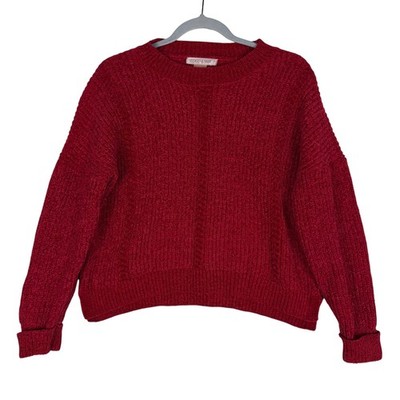 COCO & SHAY Sweater Womens Medium Red Chenille Chunky Knit Crewneck Pullover