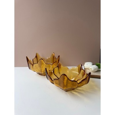 Vintage Viking Glass Amber Lotus Bowl | Set of 2 Mid Century Modern Collectible