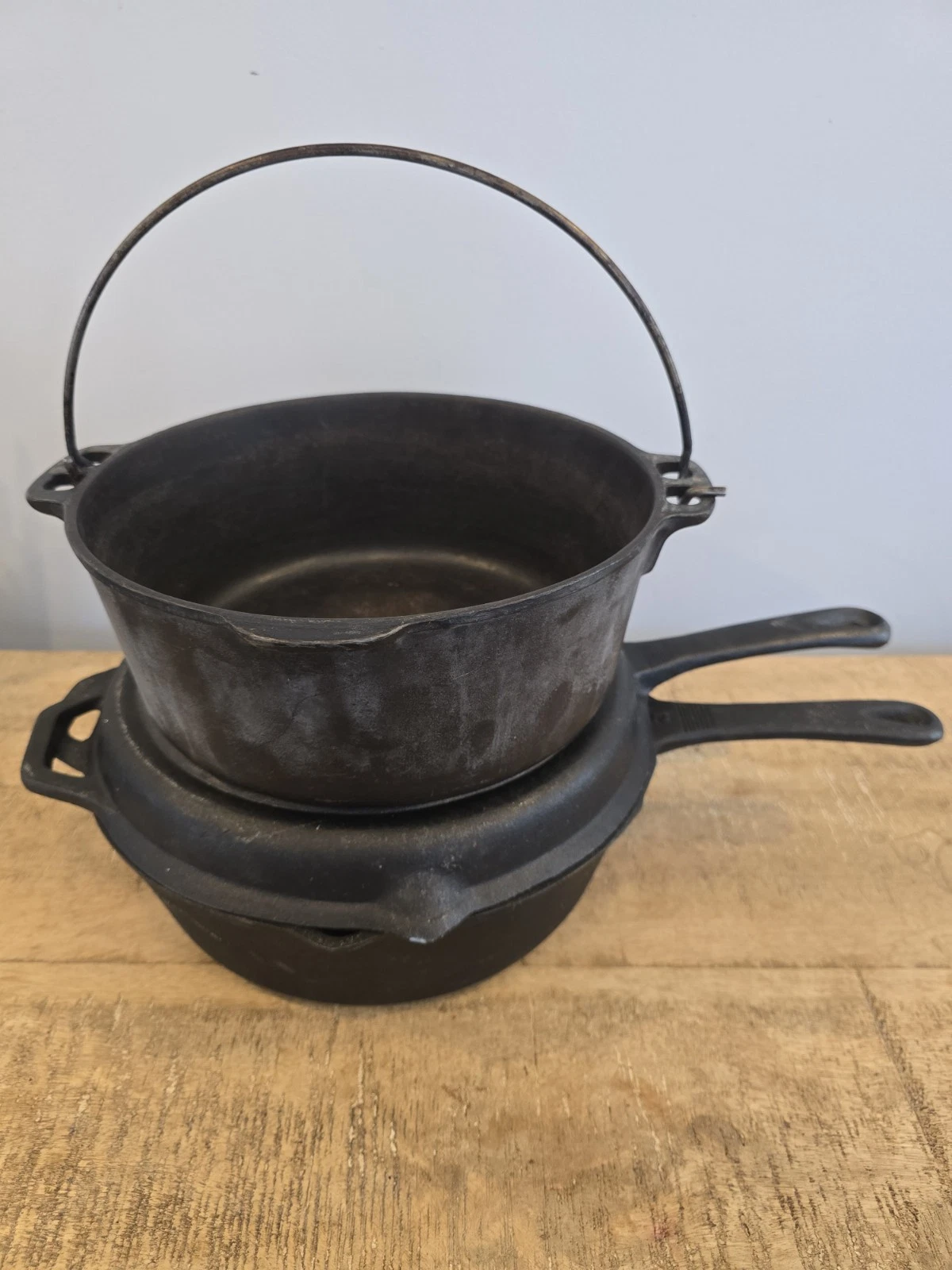 Cabelas 12-inch Deep Skillet, Skillet Lid & Vintage 5qt Cast Iron Cook Set USA