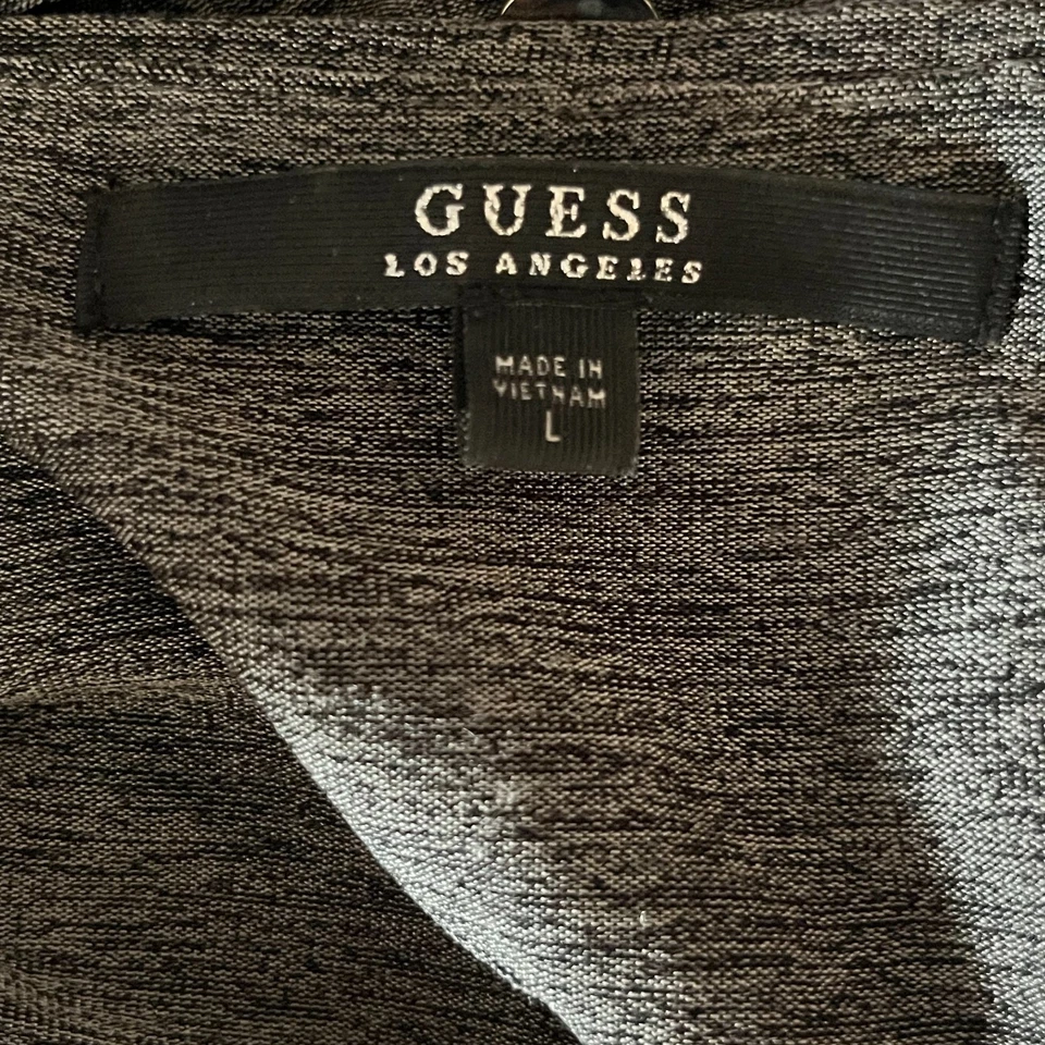 Vestido Vaina Guess Manga Larga Talla L Acanalado Gris Jaspeado Jersey e Imitación Cuero Foto 4 de 4