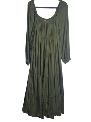 NWT American Eagle Women's Forest Green Olive Milkmaid Tiered Maxi Dress Sz  L | eBay