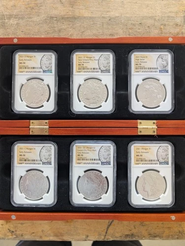 2021 $1 SILVER MORGAN & PEACE DOLLAR NGC MS70 ER FULL 6 COIN SET CC D S O