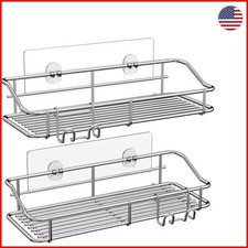 Sleek Silver Shower Caddy Set - Detachable Stainless Steel Shelves for Showers