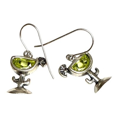 Sterling Silber grüne Margarita Cocktail Ohrhänger 925 Edelstein Schmuck