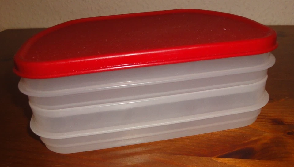 Tupperware halbes Frische Kabinett Cool n fresh Aufschnitt Box 2 x 300 ml rot - Bild 2 von 4