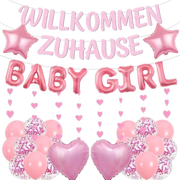 Willkommen-Zuhause-Baby-Folienballon-Girlande MäDchen Rosa RoséGold-image