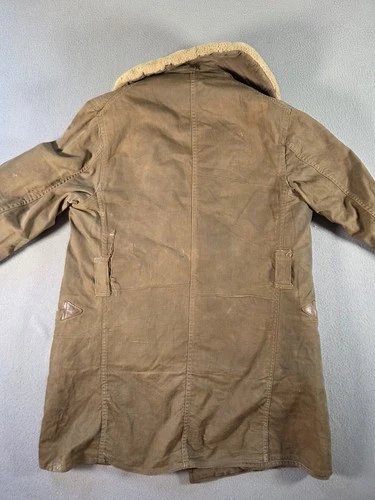 Vintage Barnstormer Coat Mens Small Brown Moleskin Shearling Lined Leather Trim image 8