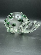 Vintage Art Glass Clear turtle with green dots polka dots Figurine Paperweight