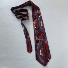 John Henry Italian Silk Tie Abstract Art Geometric Blue Red vtg Necktie 4x57 USA