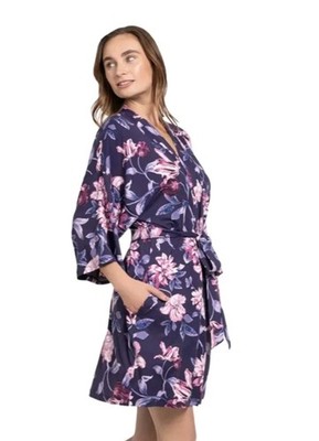 Linea Donatella Abstract Floral Printed Knit w/Pockets Women's Robe NWT  Purple | eBay