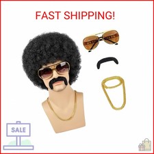 TUOFLY Afro Wig Men 70s Costume Wig Short Curly Black Disco Wigs for Men Natural