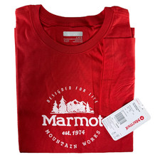 Marmot Logo Women's Cotton Tee Short Sleeve Large Cairo Red est. 1974 NEW Tags