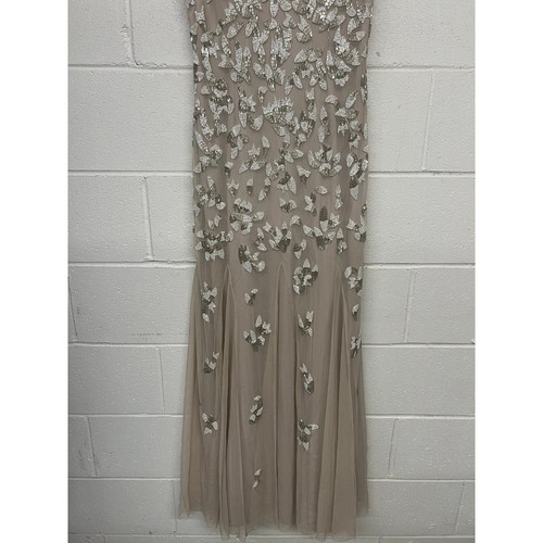 Robe de soirée neuve Adrianna Papell taille 10 Biscotti perles godet manches courtes col V - Photo 11 sur 18