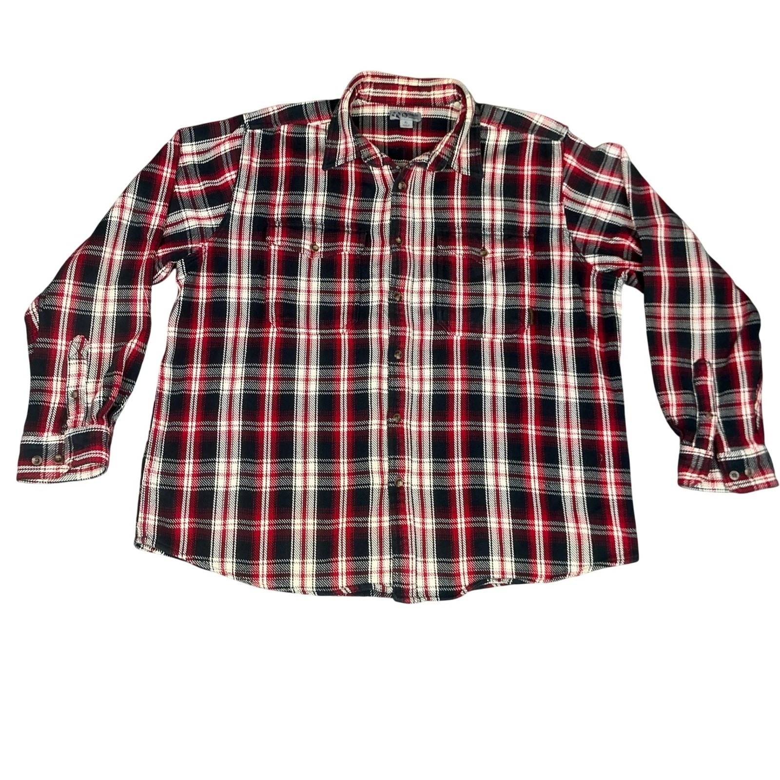 Guide Series Mens Plaid Flannel Shirt Long Sleeve Red Black Cream XL