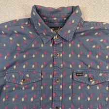 Howler Brothers Shirt Mens L Blue Geometric Short Sleeve Pocket Button Up