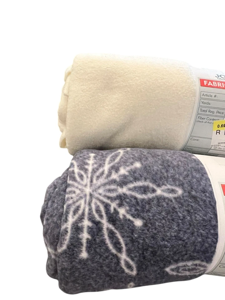 Lote de 2 copos de nieve suaves acogedores de tela de poliéster de lana para coser NUEVOS 1,5 yardas 2021 Foto 4 de 4