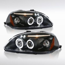 Fit 1996-1998 Honda Civic Black Led Halo Projector Headlights Lamps Leftright Fit 1996-1998 Honda Civic Black Led Halo Projector Headlights Lamps Leftright