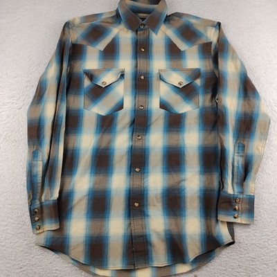 Pendleton Western Shirt Pearl Snap Men's Small Brown Plaid Cotton