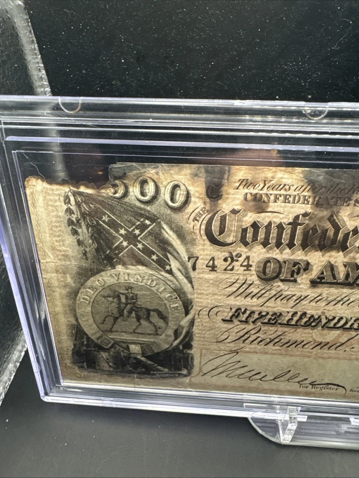 1864 Richmond VA $500 Confederate Note #7424. Burn Marks. - Image 2 of 4