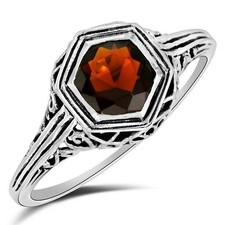 1CT Natural Fire Garnet 925 Sterling Silver Filigree Ring Sz 7 XB3-9