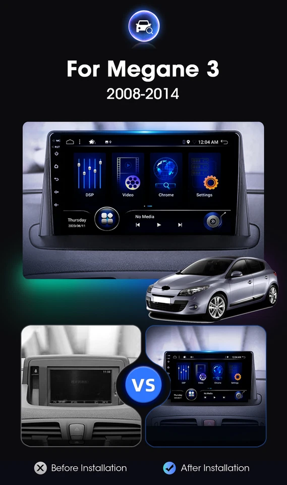 Für Renault Megane 3 08-14 Autoradio Android 14 Wireless CarPlay Navigation 64GB - Bild 2 von 4