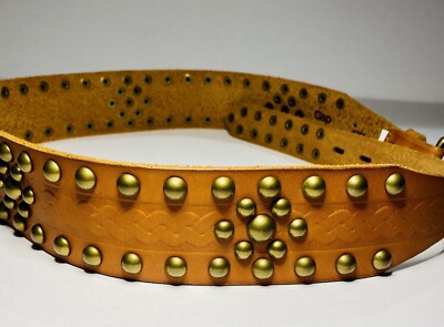 Gap Brown Leather Belt Brass Buckle & Stud Boho Retro  display picture 1