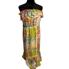 The Limited Maxi Dress Strapless Ruffle Trim Colorful Print Women's Size M