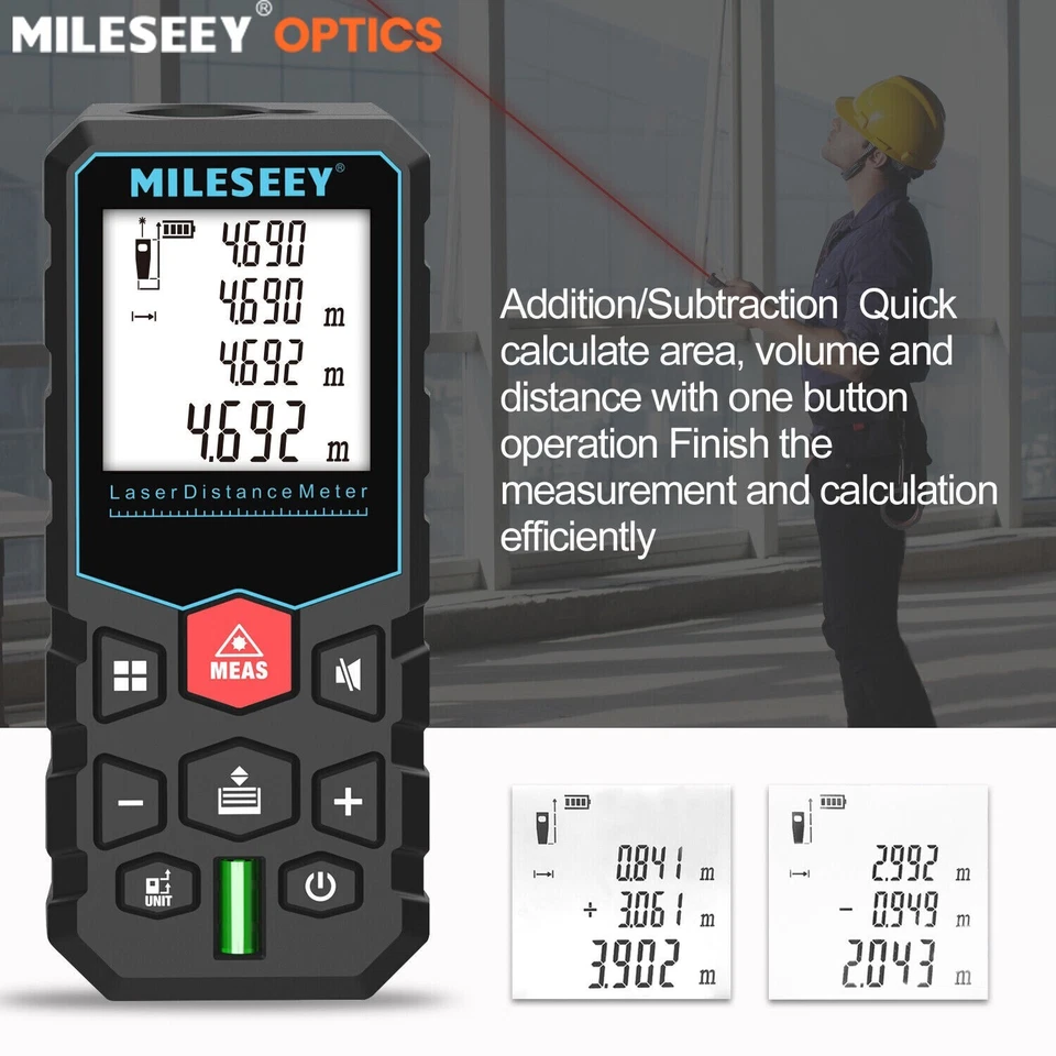 MiLESEEY 50/100m Laser Entfernungsmesser Hohe Genauigkeit, ft/m/in-Umschaltung - Bild 4 von 4