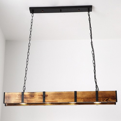Rustic Wood 4 Lights Chandelier Farmhouse Ceiling Lamp Pendant Hanging Light - Picture 6 of 10
