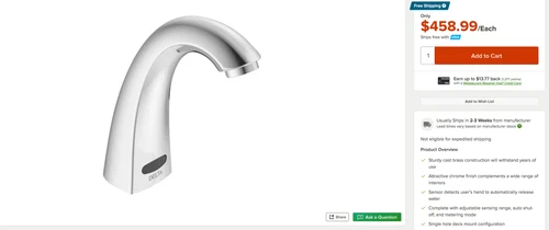 Delta Commercial Electronic Touchless Bathroom Faucet {590T0128TR} Chrome 673$