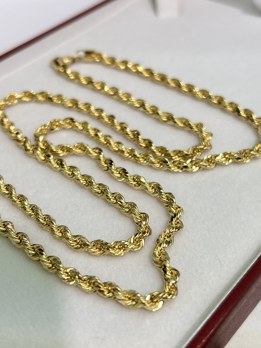 18k Solid Yellow Gold Unisex Shiny Rope Chain Necklace, 26