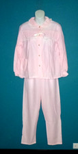 NOS Vtg Gaymode Brushed Acetate 2 Pc Pajama Set PINK W/ Lace  Flowers Sz S