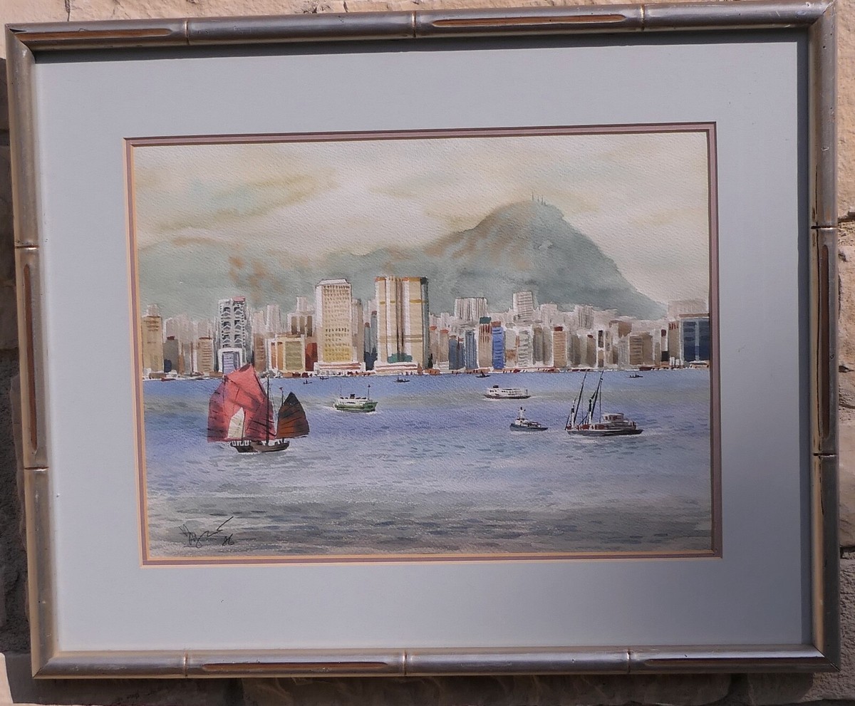 【Tik Lung ティ・ルン】絵画　香港　ビクトリア・ハーバー Tik Lung ティ・ルン】絵画 香港 ビクトリア・ハーバー - メルカリ