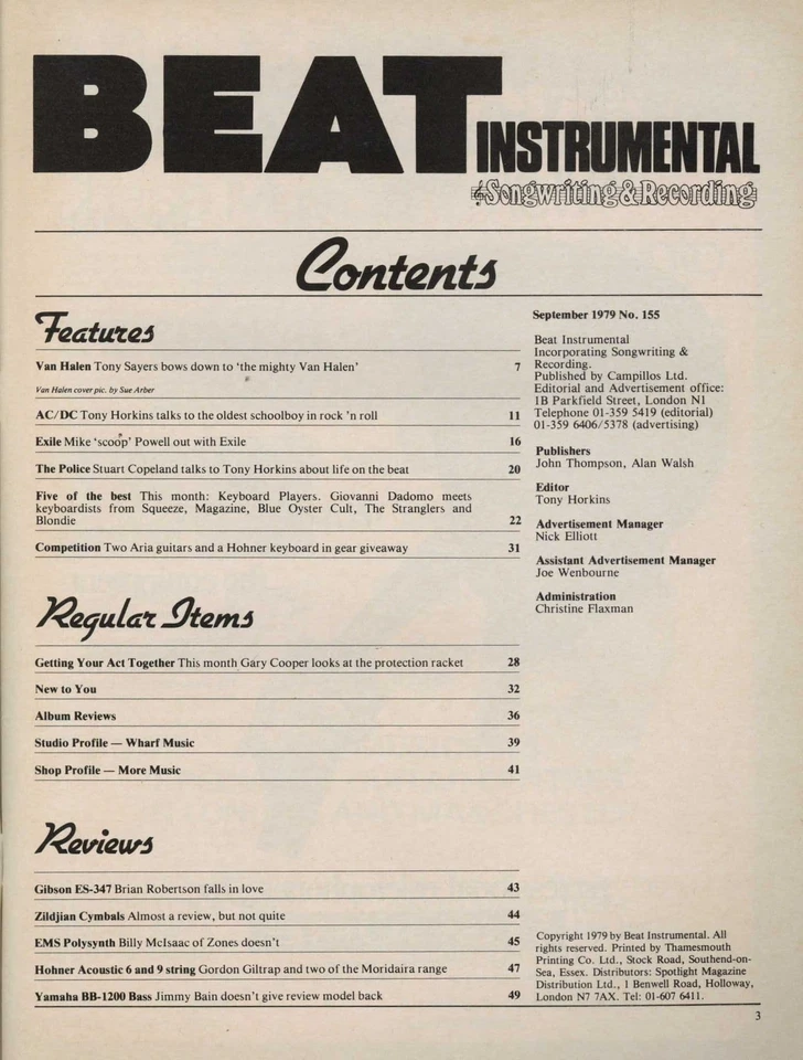 Beat Instrumental Magazine September 1979 Stranglers Blondie Van Halen AC DC - Image 2 of 2