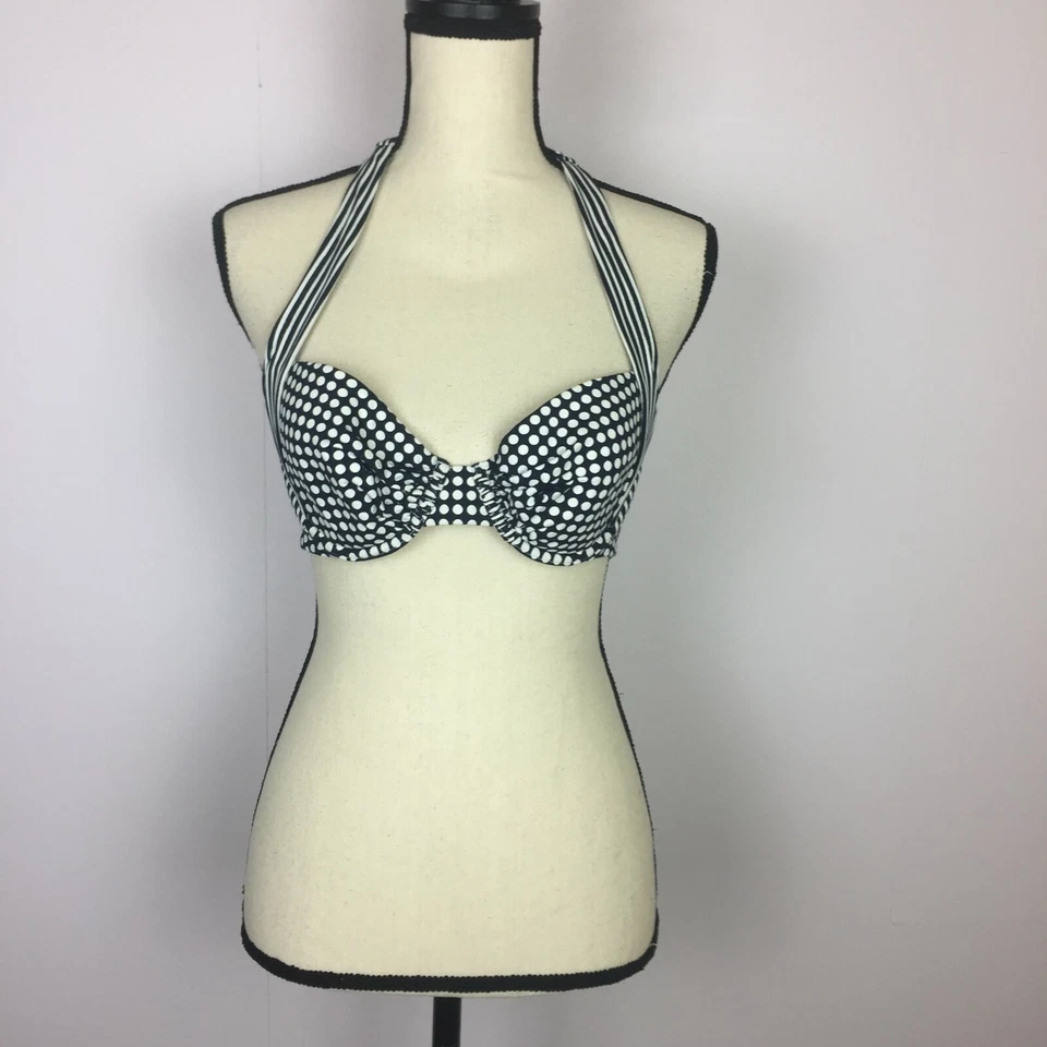 Tommy Bahama Mujer 34B Halter Bikini Top Traje de Baño Con Aros Negro Lunares Foto 2 de 4