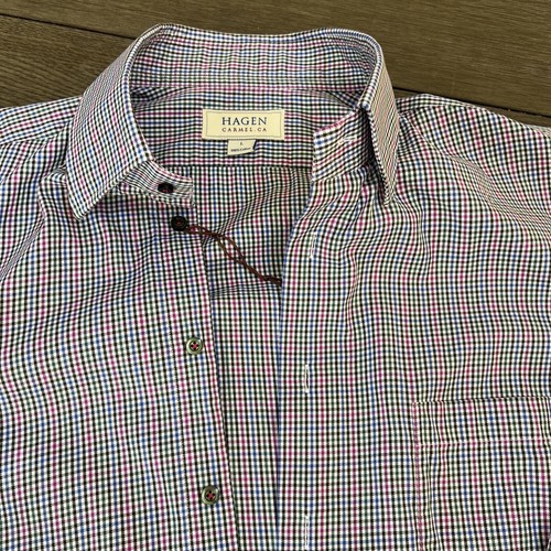 $185 Men's Hagen Carmel CA Classic Fit Plaid Button Front Shirt Size Large - Afbeelding 4 van 7