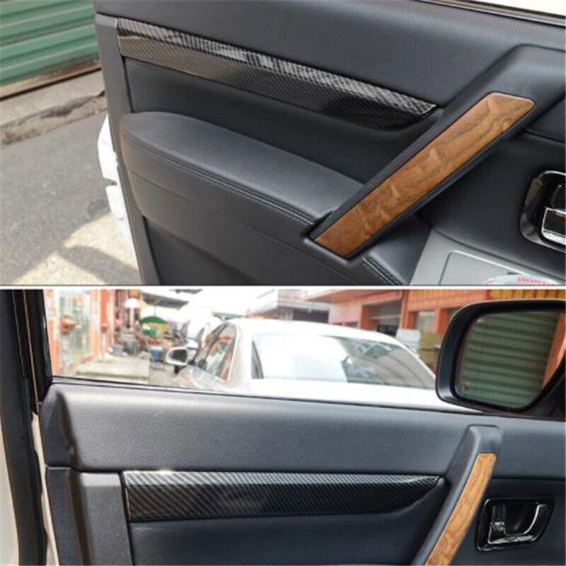 Tira de cubierta de reposabrazos de puerta interior de fibra de carbono para Mitsubishi Pajero 2009-2021 Foto 4 de 4