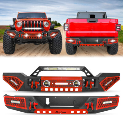 Aaiwa Front Rear Bumper w/Winch Plate&Fog Lights For 2020-2026 Jeep Gladiator JT