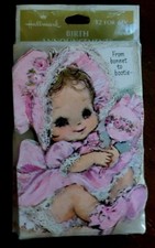 Vintage Hallmark Cards Baby Girl Birth Announcements, NIP, die cut