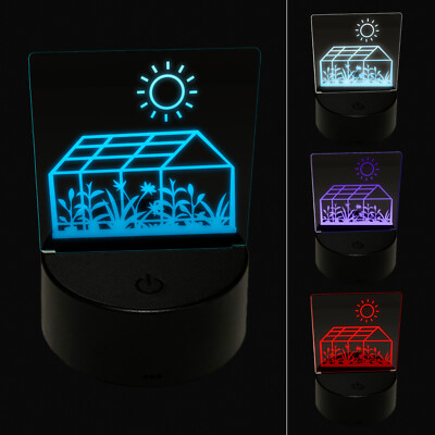 Glass Greenhouse with Sun and Plants 3D Illusion LED Night Light Sign Lamp