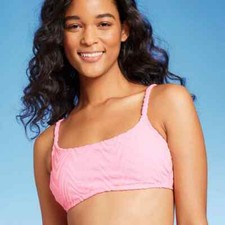 Wild Fable Women's Wavy Terry Textured Bralette Bikini Top Pink Size Small 4-6